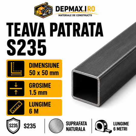 Teava patrata 50 x 50 x 1.5 mm, 6 metri
